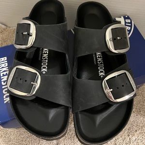 Birkenstock Arizona style, black leather.